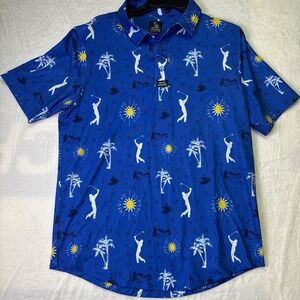 Saint Canary supply Co men's golf polo size medium Blue W/ Golfer And Sunshine